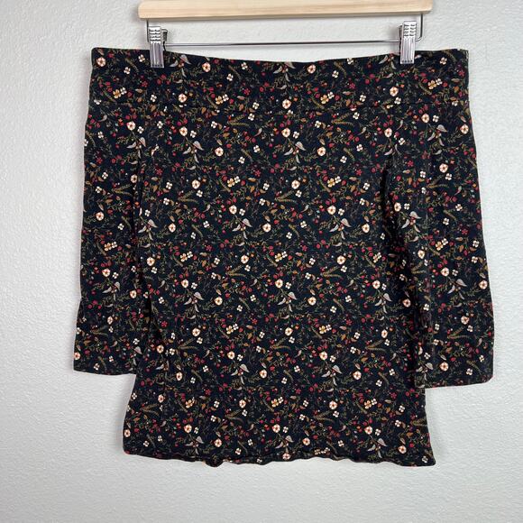 ModCloth Women's Size Large Dark Florals Off the Shoulder 3/4 Sleeve Top - Picture 5 of 7